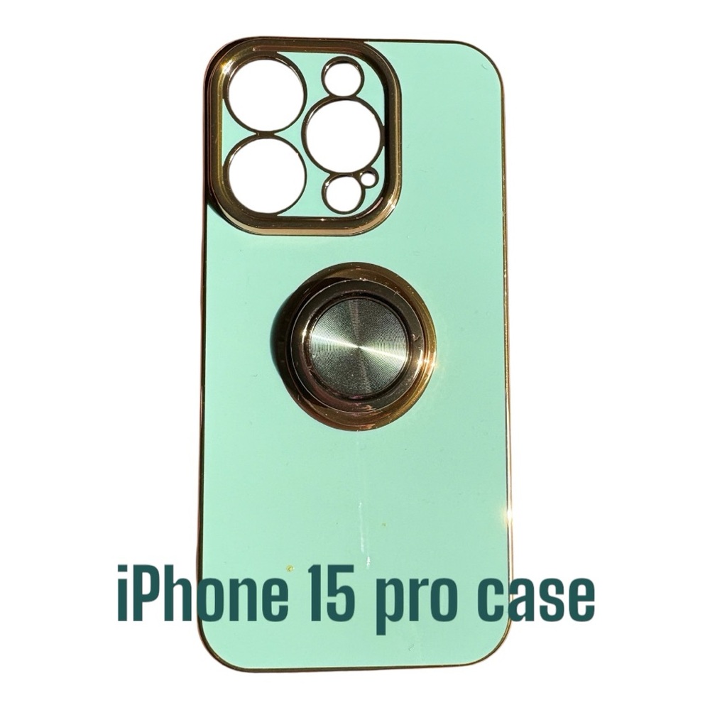 Mint Green iPhone 15 Pro Case with Gold Accents